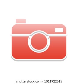 Digital photo camera sign. Vector. Reddish icon with white and gray shadow on white background. Isolated.