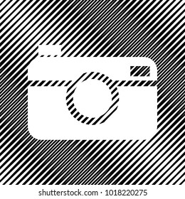 Digital photo camera sign. Vector. Icon. Hole in moire background.