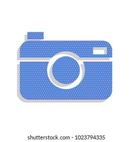 Digital photo camera sign. Vector. Neon blue icon with cyclamen polka dots pattern with light gray shadow on white background. Isolated.