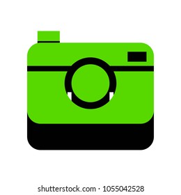 Digital photo camera sign. Vector. Green 3d icon with black side on white background. Isolated.