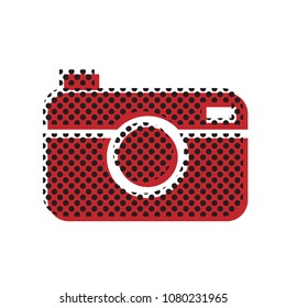 Digital photo camera sign. Vector. Brown icon with shifted black circle pattern as duplicate at white background. Isolated.