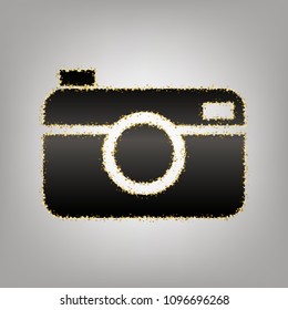 Digital photo camera sign. Vector. Blackish icon with golden stars at grayish background.