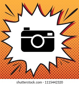 Digital photo camera sign. Vector. Comics style icon on pop-art background.