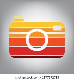 Digital photo camera sign. Vector. Horizontally sliced icon with colors from sunny gradient in gray background.