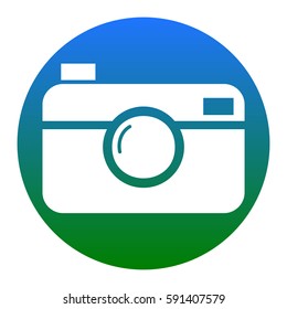 Digital photo camera sign. Vector. White icon in bluish circle on white background. Isolated.