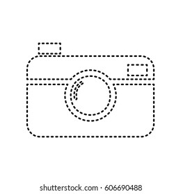 Digital photo camera sign. Vector. Black dashed icon on white background. Isolated.