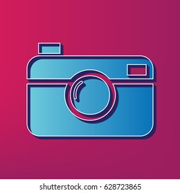 Digital photo camera sign. Vector. Blue 3d printed icon on magenta background.