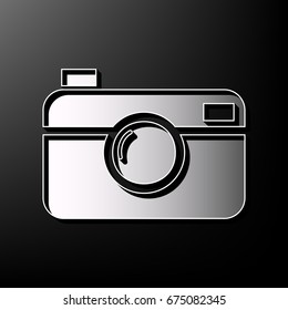 Digital photo camera sign. Vector. Gray 3d printed icon on black background.