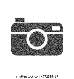 Digital photo camera sign. Vector. Black icon from many ovelapping circles with random opacity on white background. Noisy. Isolated.