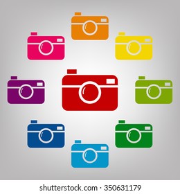 Digital photo camera vector sign. Icons colorful set