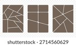 Digital photo wall template with grid of empty frames. Geometric tiles pattern for photo collage, website layout, etc. Trendy tiling frames arrangements and presentation templates for social media. 