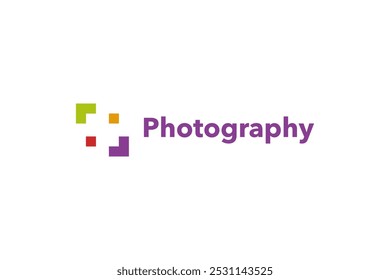 Imagem do logotipo de fotografia digital. Símbolo De Câmera Abstrato Com Estilo Quadrado Colorido Isolado No Plano De Fundo Branco. Elemento De Modelo De Design De Logotipo De Vetor Plano Utilizável Para Identidade De Fotógrafo.