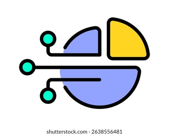 Digital Pie Chart Icon and Electricity representing AI Investment Automation Asset Allocation Management Concept, Cryptocurrency, Finance Analysis, Virtual Stock Market in Futuristic Editable Stroke