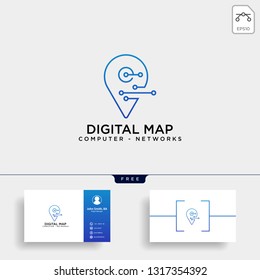 digital pin map line logo template vector illustration icon element
