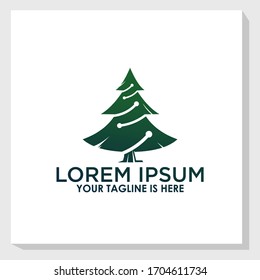 digital pine logo template vector, nature elements logo template