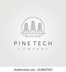 digital pine tree tech logo line art vector symbol illustration design