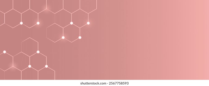 Digital pink background with a gradient pink hue and hexagonal pattern. The background is smooth with a modern, geometric style. Minimal abstract digital hexagon vector background