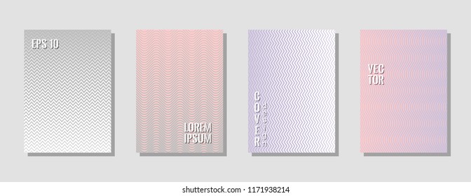 Digital pink white grey zig zag banner templates, wavy lines gradient stripes backgrounds for musical cover. Curve shapes stripes, zig zag edge lines halftone texture gradient prints set.