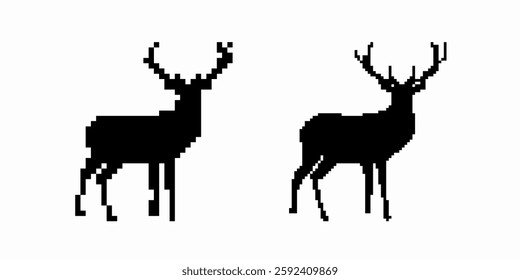 Digital pixel art depicting two deer in minimalist silhouette style, highlighting their antlers.