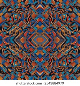 Patrón sin fisuras de mosaico de medio tono de arte de píxeles digitales. Fondo de Vector geométrico cuadrados semitono colorido. Repita el telón de fondo de moda estampado.  Hermosos adornos de mosaico abstracto. Textura sin fin.