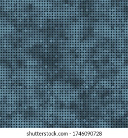 Digital pixel camouflage pattern background. Classic clothing style masking camo repeat print. Blue grey colors urban, navy or airforce texture. Design element. Vector illustration.