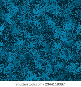 Digital pixel camouflage pattern background. Classic clothing style masking camo repeat print. Blue denim colors urban, navy or airforce texture. Design element. Vector illustration.