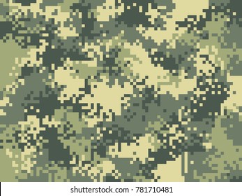 Digital pixel camouflage pattern. Military texture background. Green army camouflage