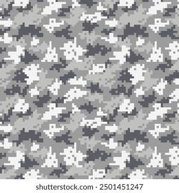 Digital Pixel Camouflage nahtloses Stoffdruckmuster. Jagd auf digitale Pixelkacheln. Militärtextilien aus dem Wald. Moderne Camo-Uniform für Kriegssoldaten. Militaristischer mehrfarbiger Tapetenvektor.