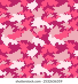 Digital pixel camouflage seamless fabric print pattern. Woodland military textile design. Modern camo uniform for soldiers in the war. Militaristic wallpaper flat vector illustration.