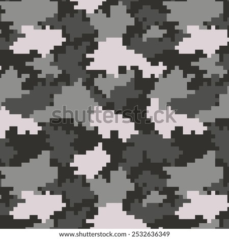 Digital pixel camouflage seamless fabric print pattern. Woodland military textile design. Modern camo uniform for soldiers in the war. Militaristic wallpaper flat vector illustration.