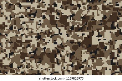 Digital Pixel Camouflage Seamless Pattern For Your Design. Desert Color Military Camouflage Fabric. Vector Camo Texture