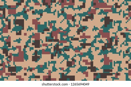 Digital pixel camouflage, seamless pattern. Desert color disguise military camo fabric. Vector camo texture 