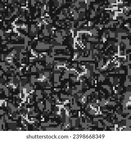 Digital pixel camouflage seamless pattern black.
