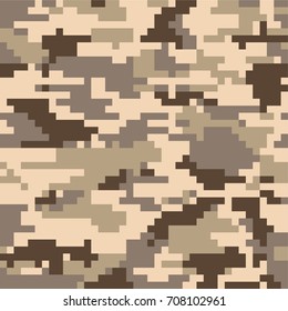 Digital pixel camouflage seamless pattern. Vector Texture in desert colour
