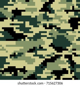 Digital pixel camouflage seamless pattern. Vector Texture in jungle colour