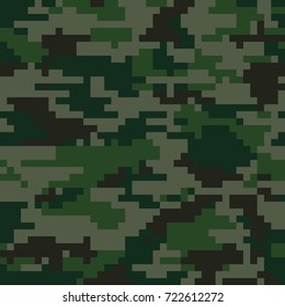 Digital pixel camouflage seamless pattern. Vector Texture in green colour