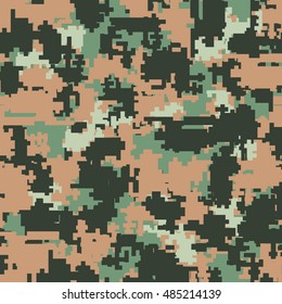 Digital pixel camouflage seamless patterns. Vector Texture Illustration isolated on white background.