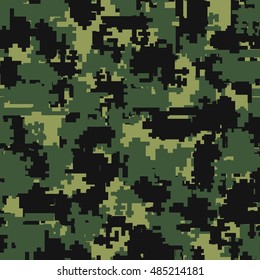 Digital pixel camouflage seamless patterns. Vector Texture Illustration isolated on white background.