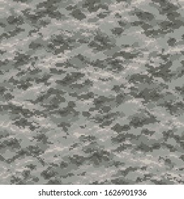 Digital pixel camouflage texture seamless pattern. Abstract camo geometric endless ornament for army and hunting textile print. Vector illustration.