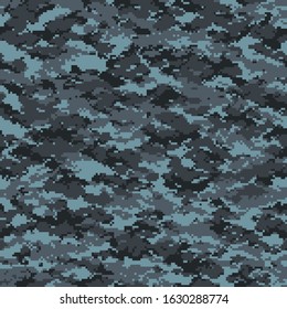 Digital pixel camouflage texture seamless pattern. Abstract camo geometric endless ornament for army and hunting textile print. Vector illustration.