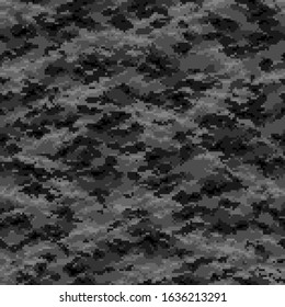 Digital pixel camouflage texture seamless pattern. Abstract camo geometric endless ornament for army and hunting textile print. Vector illustration.