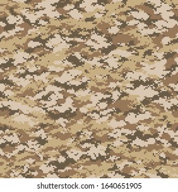 Digital pixel camouflage texture seamless pattern. Abstract camo geometric endless ornament for army and hunting textile print. Vector illustration.