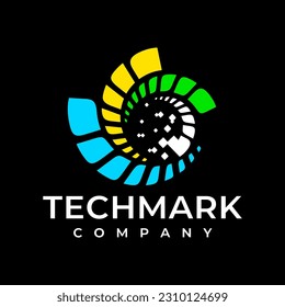 Digital pixel circle logo design. Modern dynamic technology abstract logo.