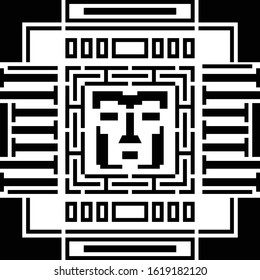 Digital pixel cyber avatar icon. Computer technology, security, hacking. Black and white face person. 8-bit abstract symbol design illustration. Stock vector.