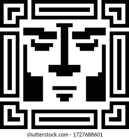 Icono de ciberavatar de píxel digital. Tecnología informática, seguridad, hackeo. Persona de cara negra y blanca. ilustración de diseño de símbolo abstracto de 8 bits. Vector de material.
