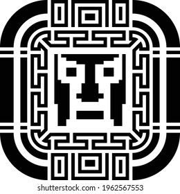 Digital pixel cyber avatar icon. Computer technology, security, hacking. Black and white face person. 8-bit abstract symbol design illustration. Stock vector.