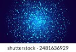 Digital Pixel Explosion. Abstract Virtual Cyber Space Data Flow. Halftone Pixel Effect Round Explosion. Vector Illustration.