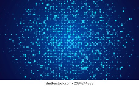 Digital Pixel Explosion. Abstract Virtual Cyber Space Data Flow. Halftone Pixel Effect Round Explosion. Vector Illustration.