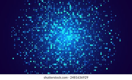 Digital Pixel Explosion. Abstract Virtual Cyber Space Data Flow. Halftone Pixel Effect Round Explosion. Vector Illustration.