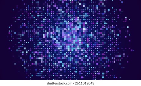 Digital Pixel Explosion. Abstract Virtual Cyber Space Data Flow. Halftone Pixel Effect Round Explosion. Vector Illustration.